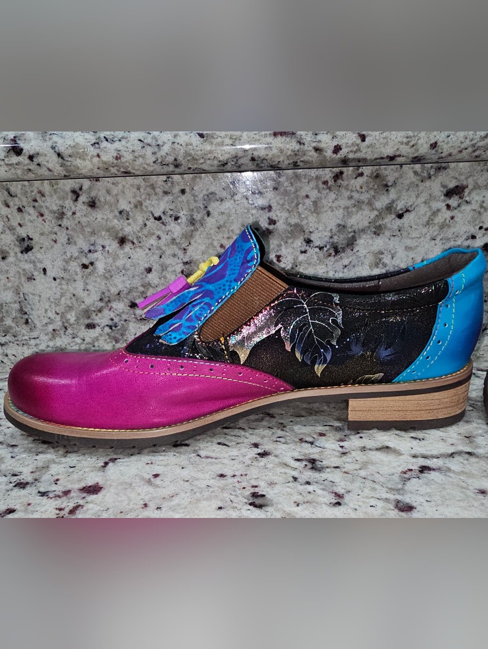 Bohemian Painted Brogue Leather Shoes Womens Wingtip Punk Purple Oxford Sz 42 - Picture 7 of 16